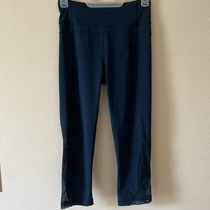 lululemon Cropped Leggings Navy Blue with Side Lace Mesh Cutouts
